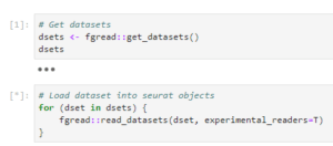 code showing how to read datasets using R